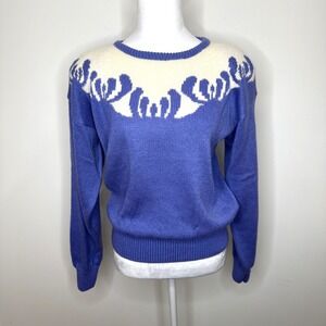 Vintage 80s 90s‎ Sweater Womens S Purple Angora Wool Blend Cottage Boho Western
